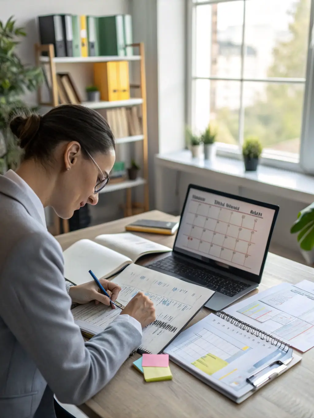 A person efficiently managing a calendar and scheduling appointments, illustrating streamlined operational tasks.
