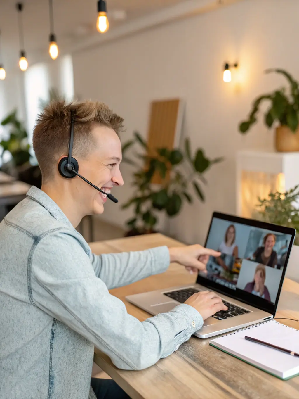 A support team member is assisting a client via video call, demonstrating dedicated support and problem-solving.