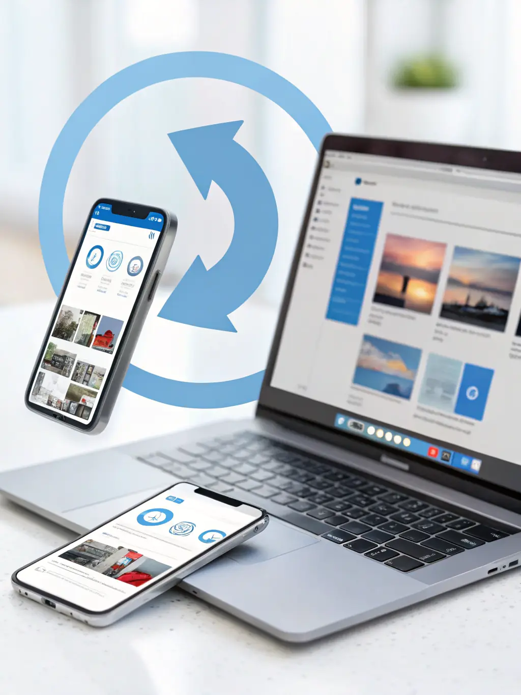 A mobile app interface showing data synchronization and offline functionality, highlighting the capabilities of FORTUNA BIZ SOLUTIONS LTD.