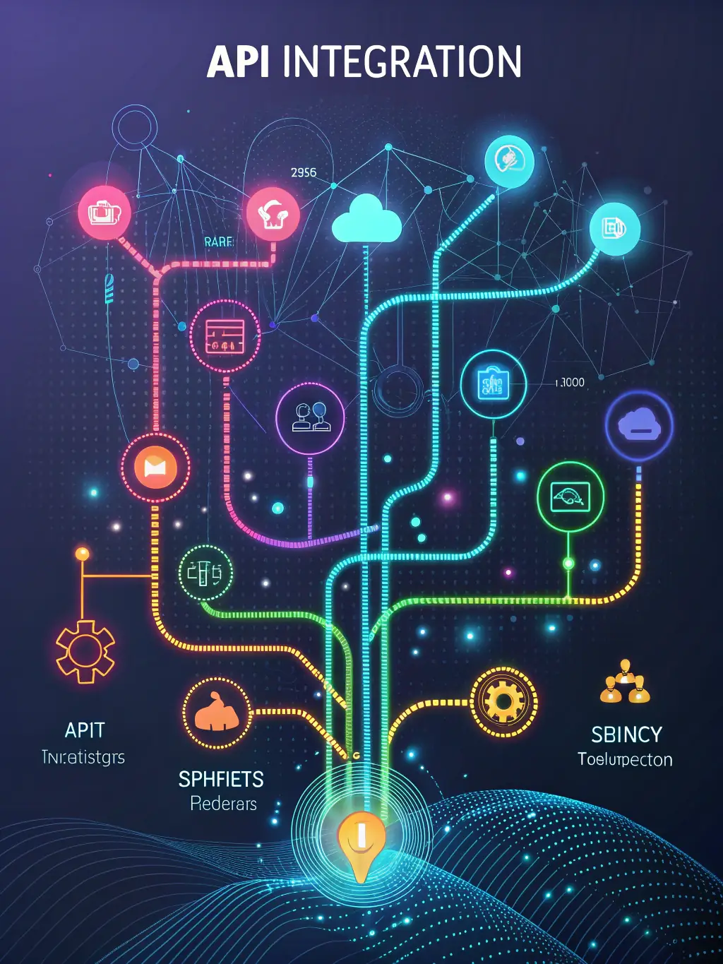 An API integration diagram showing data flow between different systems, illustrating FORTUNA BIZ SOLUTIONS LTD's system integration expertise.