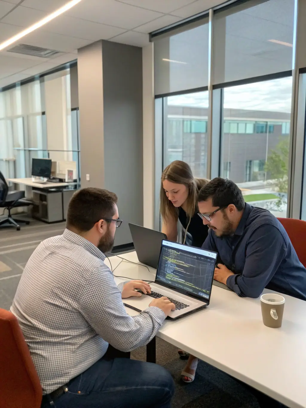 A professional team collaborating on a software project, emphasizing structured project management and clear communication.
